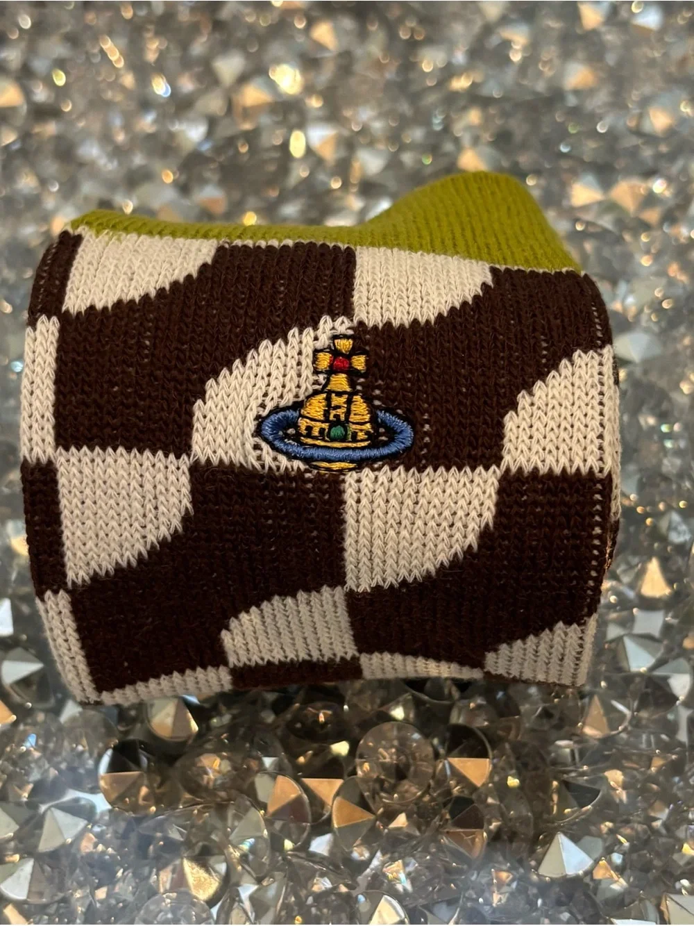 Vivienne Westwood Orb Checkerboard Crew Socks | Brown & Cream | One Size | Rare